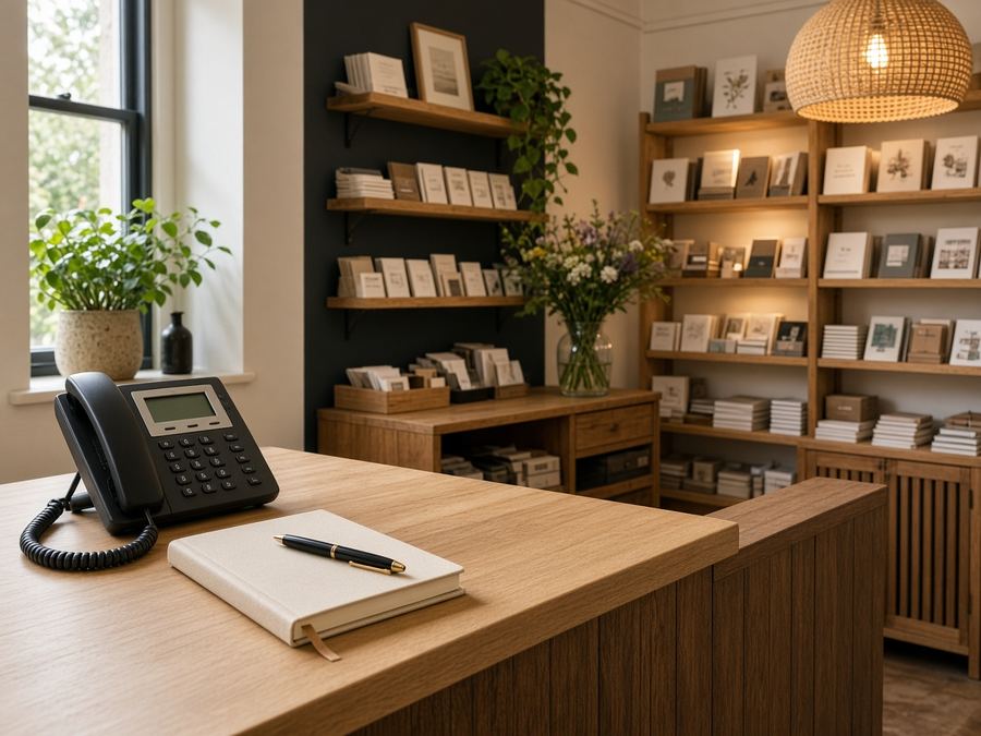 Contact desk at Studio Doublet Kilts in Bristol